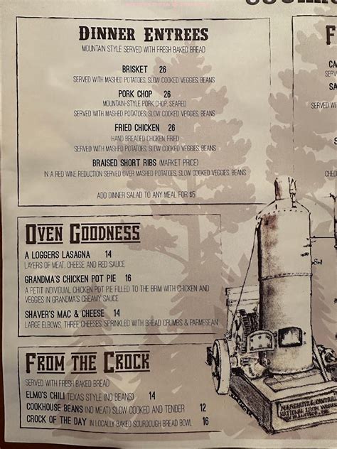 Online Menu of The Sawmill Restaurant, Shaver Lake, California, 93664 ...