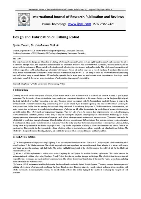 IJRPR 32068 - Design and Fabrication of a Talking Robot Using Raspberry ...