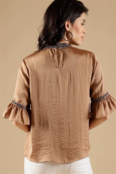 Buy Golden Beige Regular Fit Satin Blouse - Gipsy Online