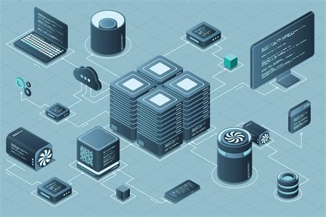 Computer technology isometric illustration. Computation of big data ...