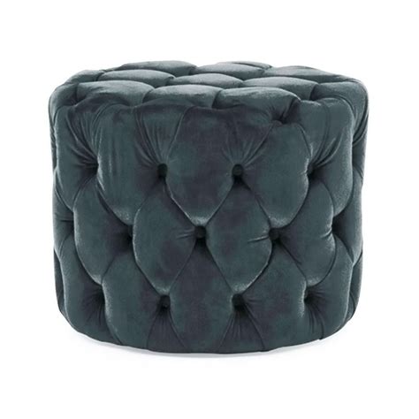 Round Tufted Velvet Dressing Table Pouf in Midnight Blue - Furniture123