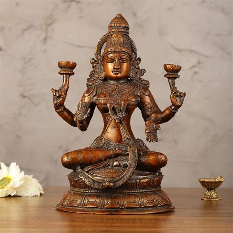 Divine Brass Lakshmi Idol - 11" Height | Antique Bronze Touch ...