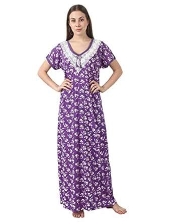 Buy Noty Women's Cotton Floral Maxi Night Gown (N1H-452-453_Purple) at ...