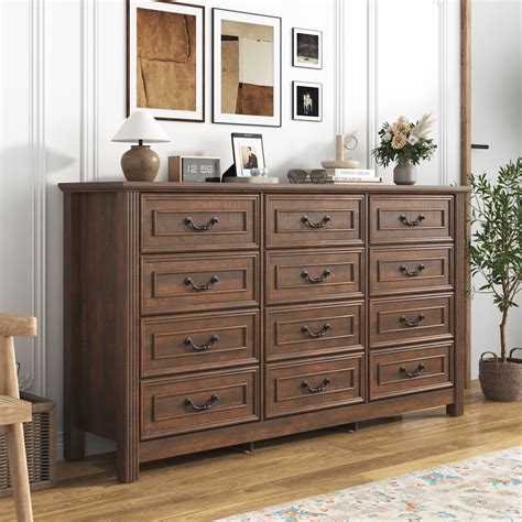 ChVans Farmhouse 12 Drawers Dresser for Bedroom, 63'' Wide Wood Rustic ...