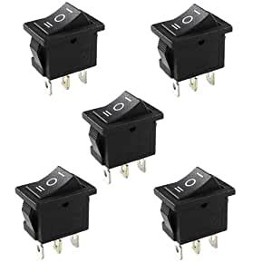 UNIVERSAL HUB 5PCS 3 Pin SPCO Small Plastic Black Rocker Switch Copper ...