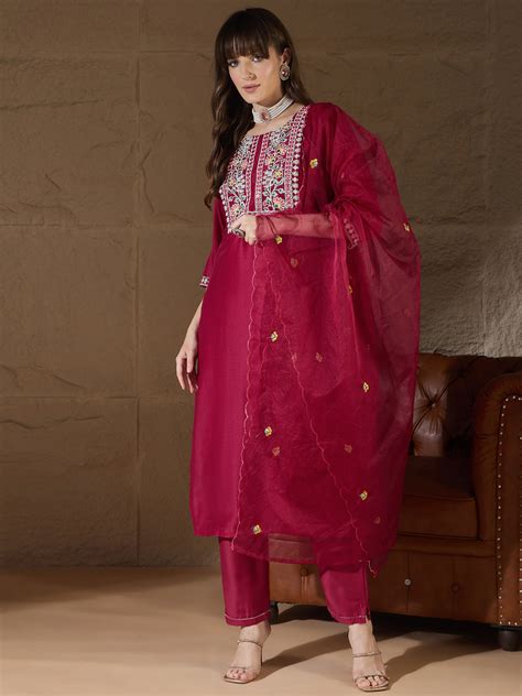 Aliya Pink Silk Dori Embroidered Kurta Pant Dupatta Set – VredeVogelStore