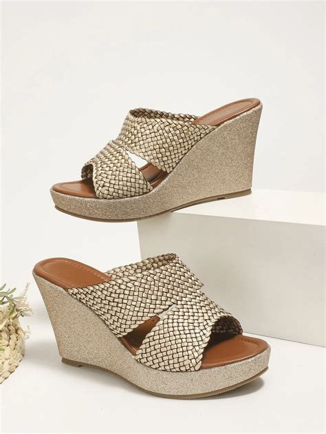 Women Braided Design Sandals, Vacation Outdoor Fabric Wedge Slide ...