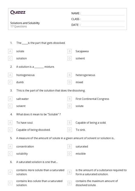 50+ solutions and mixtures worksheets for 12th Class on Quizizz | Free ...