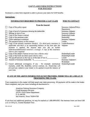Fillable Online GAP CLAIM FORM INSTRUCTIONS Fax Email Print - pdfFiller