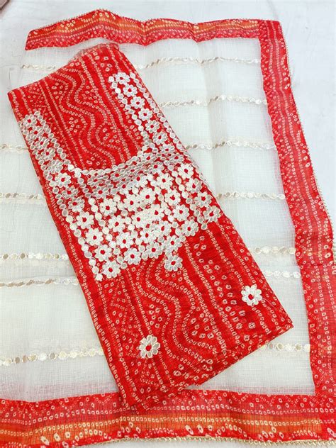 Red color Kota Doria Kaccha gota work Unstitched Suit – fab-persona
