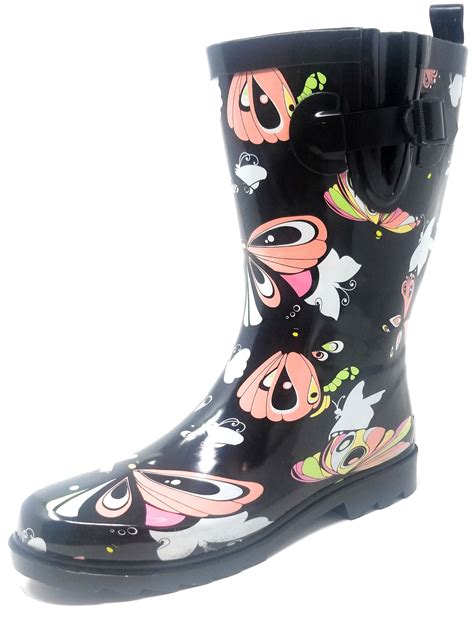 Women Rubber Rain Boots - 11" Mid-Calf Waterproof Garden Boots ...