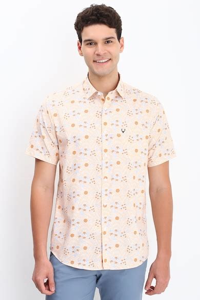Buy Men Cream Regular Fit Printed Half Sleeves Casual Shirt Online ...