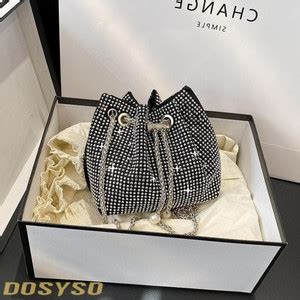 DOSYSO Silver Sling Bag Rhinestone Bucket bag Crossbody bag Potli sling ...