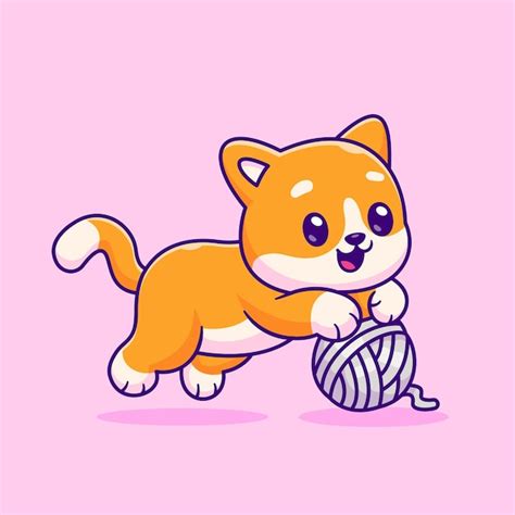 Schattige kat spelen garen bal Cartoon vector pictogram illustratie ...