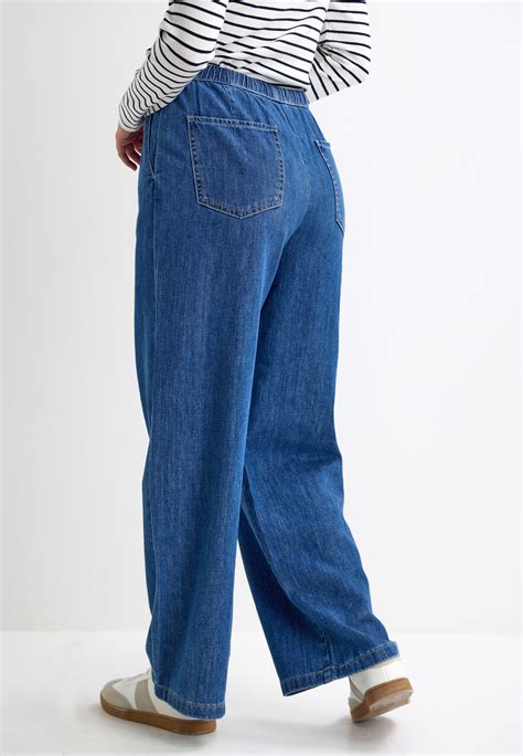 Womens Mid Blue Wide Leg Drawstring Jeans | Peacocks