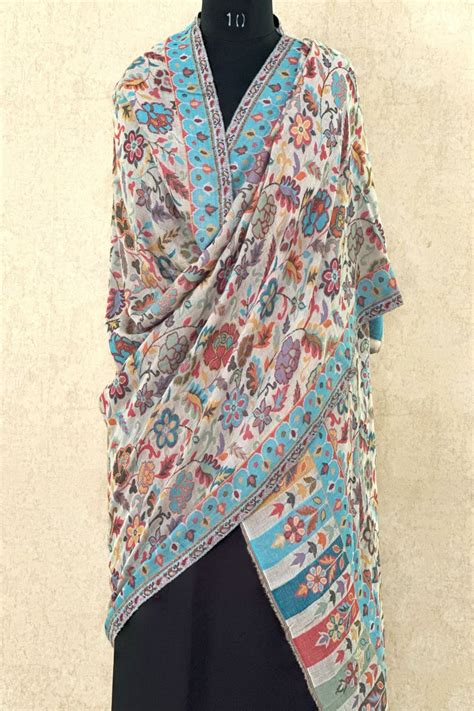Buy Maya Blue Floral Kani Woven Shawl Online - House Of Elegance ...