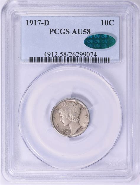 1917-D Mercury Dime PCGS AU-58 (CAC Green) (Item 1884737 ...
