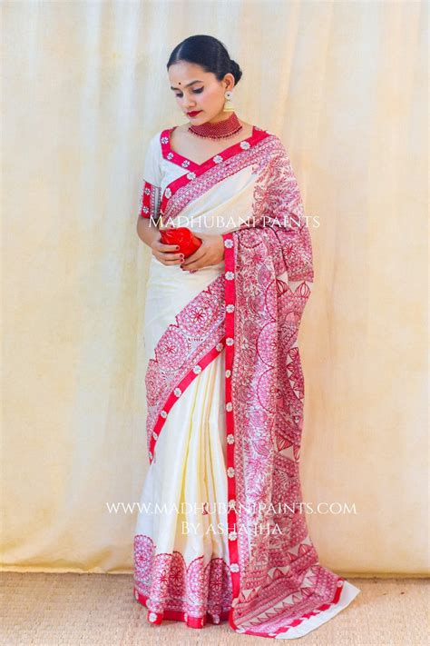 Manik Raina Handpainted Madhubani Tussar Silk Saree Blouse Set ...