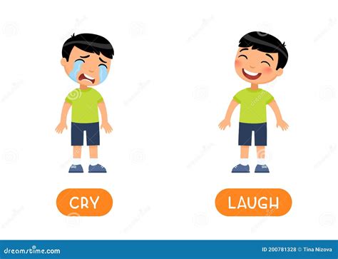 CRY And LAUGH Antonyms Flashcard Vector Template. Opposites Concept ...