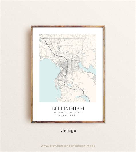 Bellingham Washington map Bellingham WA map Bellingham city | Etsy