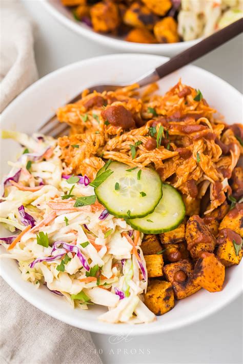 BBQ Chicken Bowls with Sweet Potatoes and Coleslaw (Whole30) - 40 Aprons