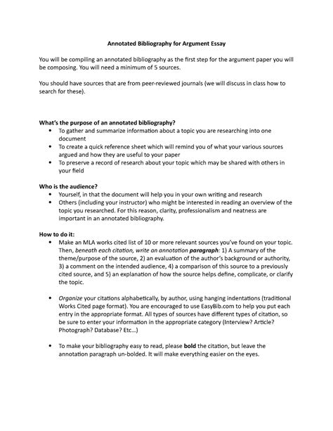 Annotated Bibliography for Argument Essay-2 - You will need a minimum ...