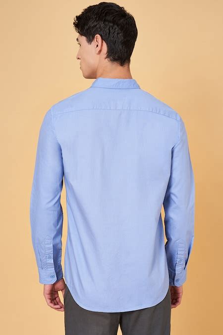 Light Blue Solid Athleisure Full Sleeves Shirt Collar Men Slim Fit ...