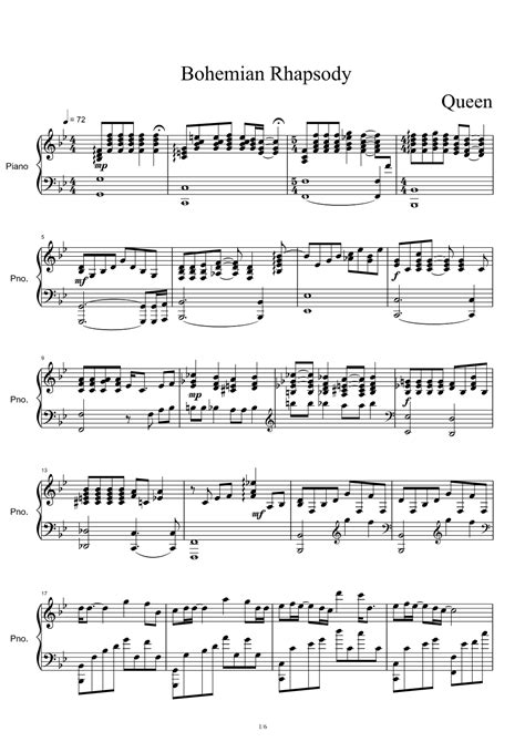 Bohemian Rhapsody (arr. Queen) by Queen Sheet Music for Piano Solo at ...