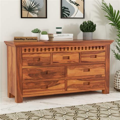 GateWay Furniture Solid Sheesham Wood Wooden Chest of Drawers with 7 ...