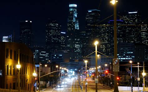 Download Night Street Los Angeles Skyline Wallpaper | Wallpapers.com