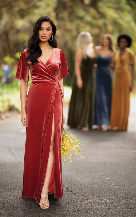 Full-Length Bridesmaid Wrap Dress with Flowy Flutter Sleeves | Sorella Vita Bridesmaid Dresses