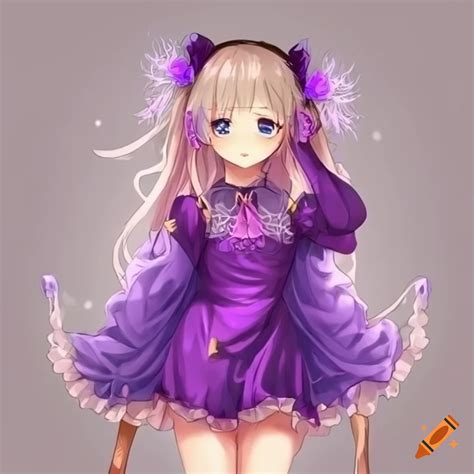 Anime girl in a stylish purple dress on Craiyon