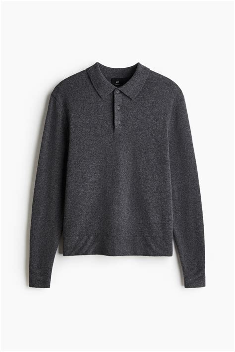 Regular Fit Wool polo shirt - Dark grey - Men | H&M IN