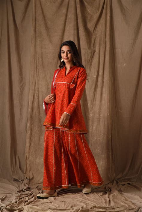 Red Floral Sharara Set – DIMPLE DESIGN STUDIO