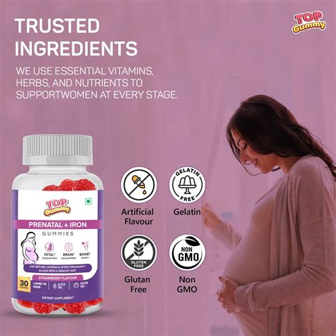 Buy TOP GUMMY PRENATAL + IRON WITH VITAMIN B6, B12 & FOLIC ACID | 30 GUMMIES (STRAWBERRY FLAVOUR ...