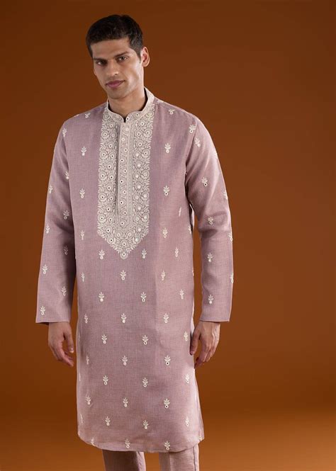 Buy Purple Silk Mens Kurta Set With Thread Resham And Mirror Work ...