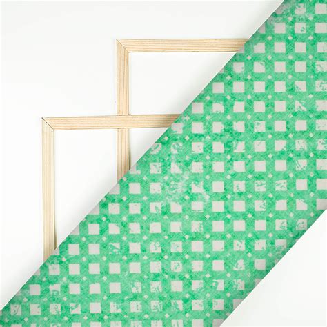 Mint Green And White Geometric Pattern Digital Print Crepe Silk Fabric ...