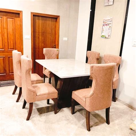 Taxzek Modern V-Shaped Dining Table with Marble & Modern Curved Chairs ...