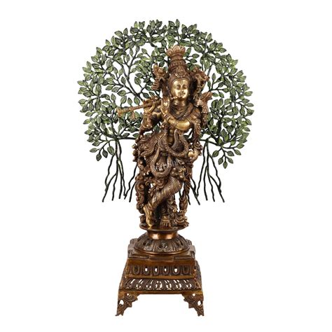 Buy Brass Krishna with Kalpavriksha tree statue - 35" - Budhshiv.com