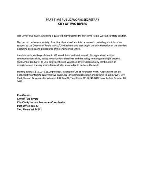 Fillable Online two-rivers PART TIME PUBLIC WORKS SECRETARY Fax Email ...