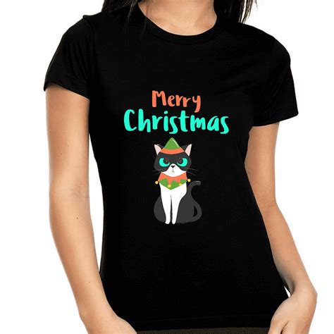 Funny Cat Womens Christmas Pajamas for Women Christmas Tshirt Funny ...