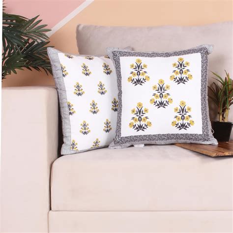 Buy BRICK HOME Poly Cotton Both Side Block Print Floral Valley Yellow ...
