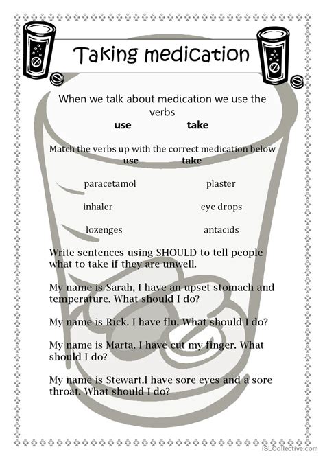 taking medication: English ESL worksheets pdf & doc