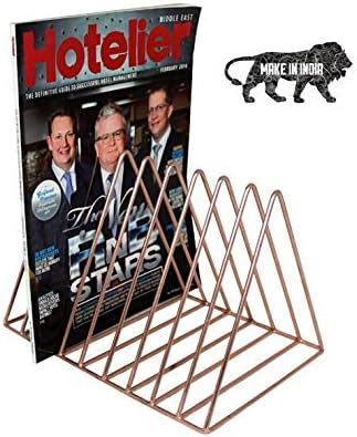 PURI - Pyramid Rose Gold Magazine Holder Rack, Desktop File Sorter Book ...