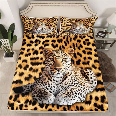 Cheetah Fitted Sheet Full,Black Brown Leopard Print Bed Sheets,Safair ...