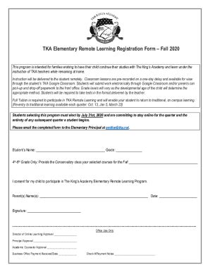 Fillable Online static tka MS & HS TKA Remote Learning Registration ...