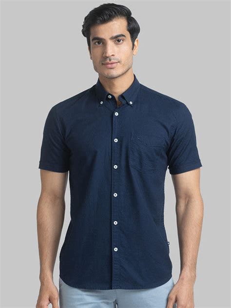 Parx Men Blue Slim Fit Solid Half Sleeve Cutaway Collar Shirt – MyRaymond
