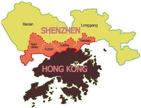 Geographical locations of six districts in Shenzhen. Four districts at ...