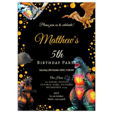 Godzilla Theme Birthday Party Invitation Editable Printable - Etsy