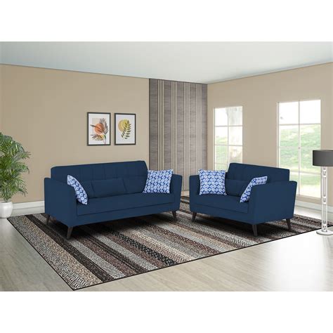 Adorn India Daniel 3+2 5 Seater Sofa Set (Blue) (3 Year Warranty)